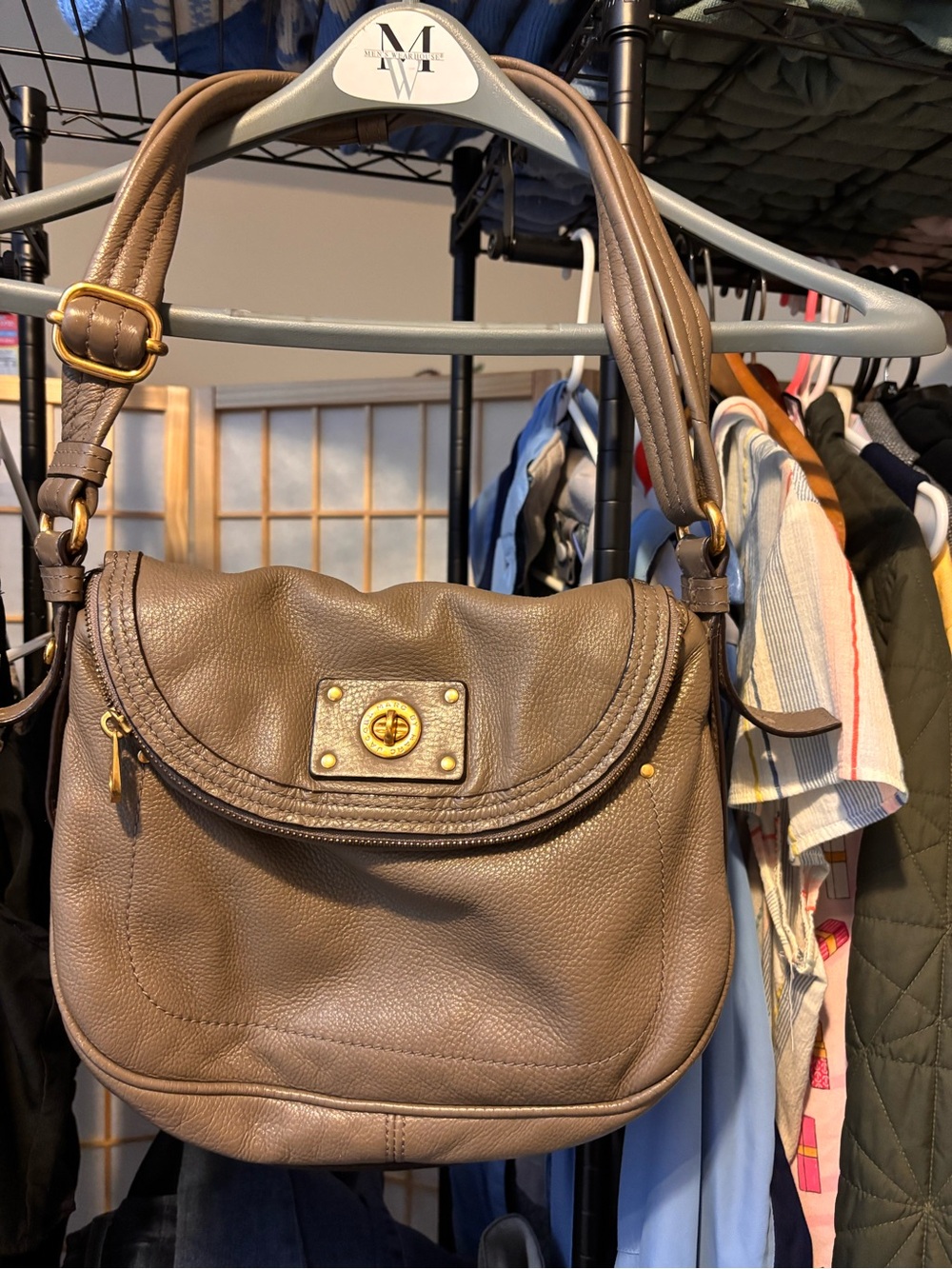 Marc Jacobs Gray Shoulder Bag with Gold Hardware